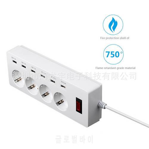 by dhl 50pcs 6 USB Port 4 Outlets Power Strip Smart Adapter Surge Protector Multiple Fast Charging Home Office Adaptors