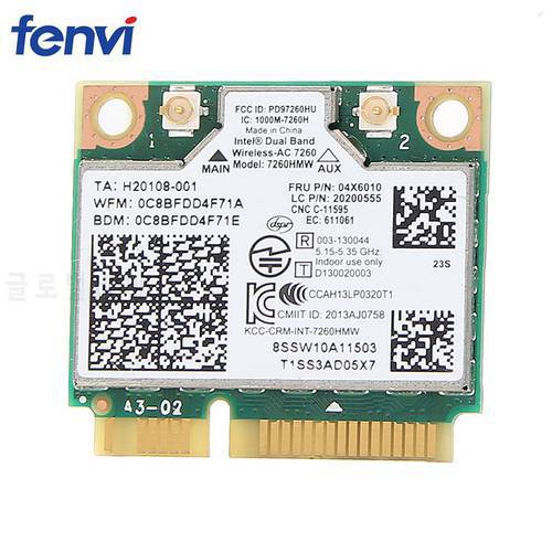IBM Lenovo Thinkpad wireless wifi card Intel Wireless-ac 7260 7260HMW 867Mbps 802.11 ac Mini PCI-E dual band FRU:04X6090