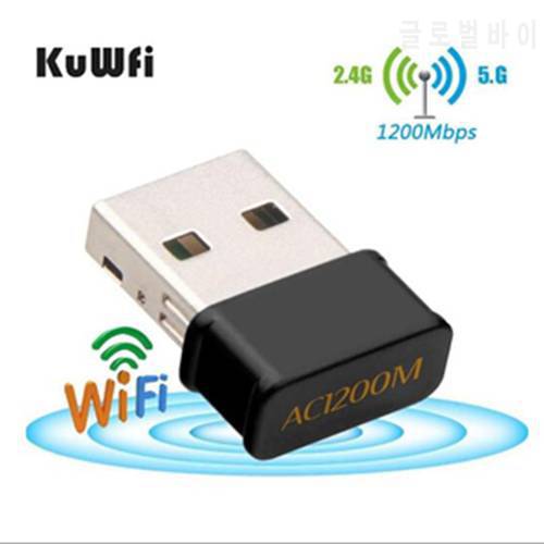 KuWfi 1200Mbps USB Wifi Adapte Network Card Dual Band Wifi Adapter 2.4G/5.8G Wifi Antenna for WindowsXP/Vista/7/8/10 Mac OS