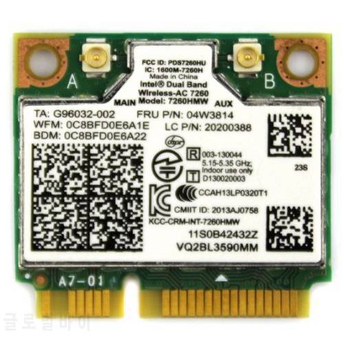 Card for 04W3814 04x6010 04x6090 Intel 7260 7260HMW 867Mbps AC Dual Band Wifi+Bluetooth 4.0 Half Mini PCI-E For Lenovo Thinkpad