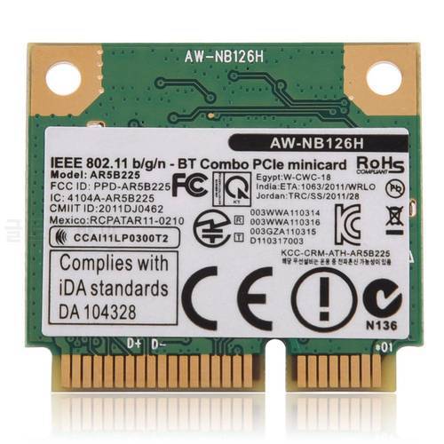 Card for Atheros AR5B225 R9485 AR3012 AW-NB097H AW-NB100H AW-NB126H DELL DW1703 WiFi Bluetooth 4.0 Wireless Mini PCI-E Card