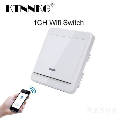 KTNNKG UK Standard AC 110V 220V 1CH Wifi Switch Wall Smart Home Automation 86 Type bottom box Lighting Controller