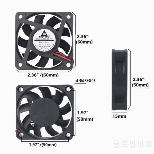 1 pcs Gdstime 12V 60x60x15mm Motor Brushless DC Cooling Fan 60mm x 15mm Computer Case Silent Radiator 6cm 6015 2Pin 0.16A