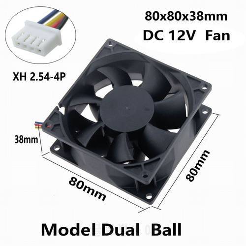 Gdstime 1 Pcs 80x80mm DC Fan 12V Dual Ball Bearing 80mm x 38mm CPU Heatsink PC Case Cooling Fan 12 Volt 4 Pin Radiator 8cm
