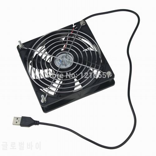 1 Set Gdstime 120mm 12cm 5 inches 5V USB Power Cooling Fan For TV Box Router Cooler + Screw + Grill