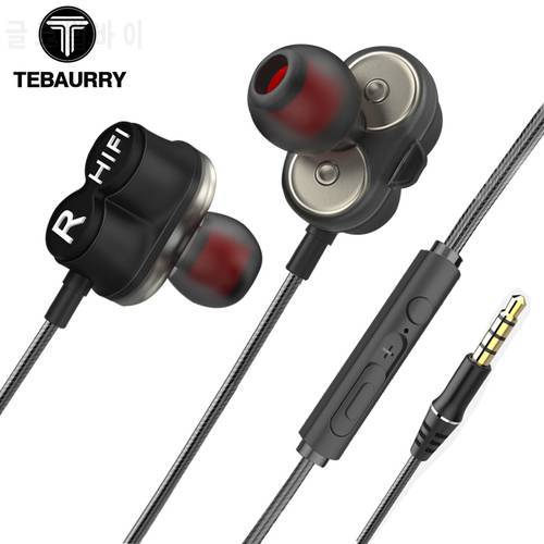 TEBAURRY TB6 Dual Unit Driver Earphone Wired HIFI Stereo Earphone For phone iphone 4 Speakers Super Bass Headset with Microphone