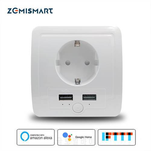 EU Wall Outlet Work with Alexa Google Home Includes 2 USB Ports 15A Output Support Phone APP Control