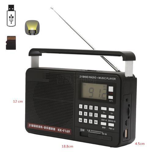 Rechargeable Portable 21 Bands Radio Receiver Fm/AM/SW1-18 Radio Tabletop Radio Music Player Support USB Disk SD Card MP3 Files