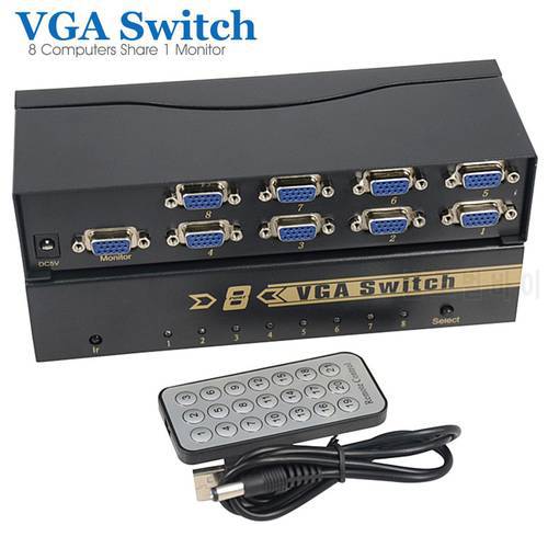 8 Port VGA SVGA Switch Box 8 Input 1 Output VGA Monitor Share Switch for Computer TV Box with Remote Control