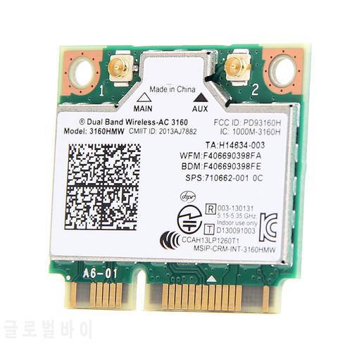 New WiFi For Bluetooth 4.0 Wireless Card For Intel Dual Band Wireless AC 3160 3160HMW Half Mini PCIe 433M For HP 710662-001