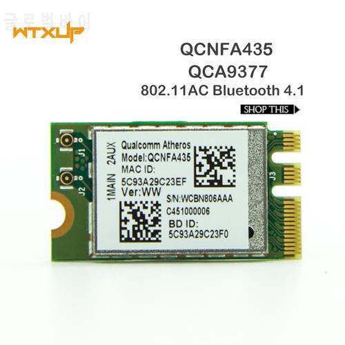 Wireless Adapter Card for Qualcomm QCA9377 QCNFA435 802.11AC NFA435 433Mbps 2.4G/5G DW1810 NGFF WIFI CARD Bluetooth 4.1