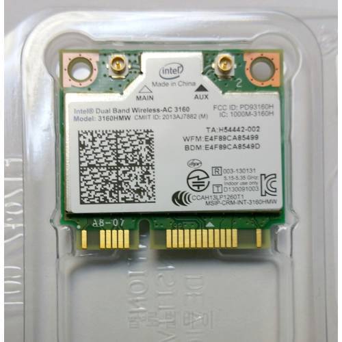 new Intel 3160HMW Dual Band Wireless AC + Bluetooth Mini PCIe card Supports 2.4 and 5.8Ghz B/G/N/AC Bands Mounting Screws