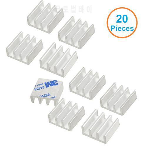 20pcs/lot Aluminum Heatsink 11*11*5mm Electronic Chip Radiator Cooler w/ Thermal Double Sided Adhesive Tape for IC,3D Printer