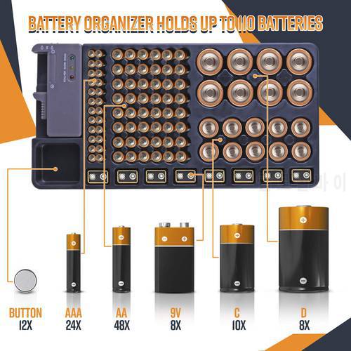 FFYY-Battery Storage Organizer Holder with Tester - Battery Caddy Rack Case Box Holders Including Battery Checker For AAA AA C