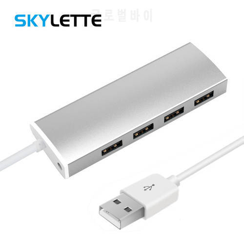 Aluminum Alloy USB2.0 Hub 4 Port Silver Gold USB Splitter 30cm Cable USB Hub For Multi Device Computer Laptop