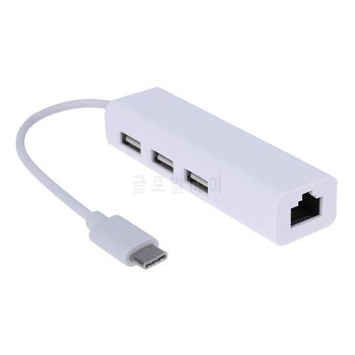 ALLOYSEED USB 3.1 Type-C HUB 3 USB 2.0 Splitter Type C to RJ45 Network Cable Cord Converter Adapter Ethernet Wired Network hab