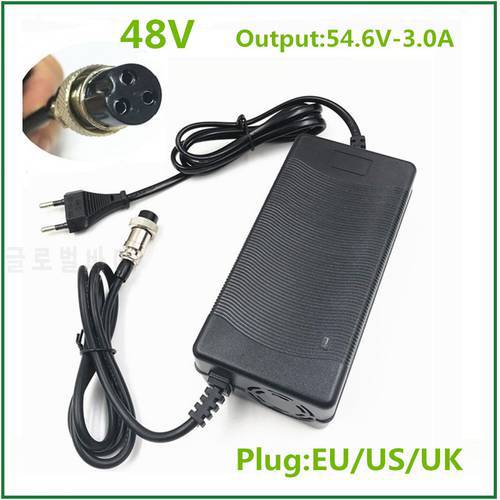 48V Li-ion Battery Charger Output 54.6V 3A for 48V Electric Bike Lithium Battery Pack 3 Pin Female Connector GX16 XLR 3 Socket