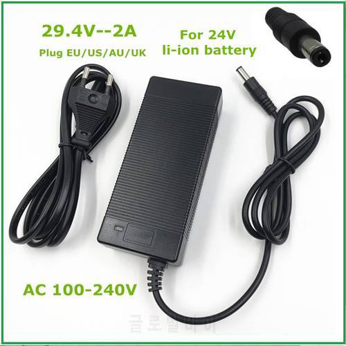 24V Li-ion Lithium Battery Charger 7 Series 29.4V 2A Electric Bike Lithium Battery Charger DC Plug Connector 29.4V 2A Charger