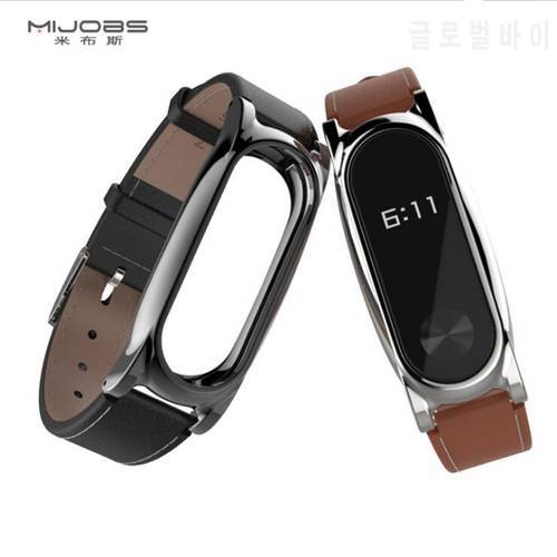 Mijobs Genuine Leather Strap For Xiaomi Mi Band 2 Smart Watch Screwless Bracelet mi band 2 Strap Miband 2 Strap Screwless Wrist
