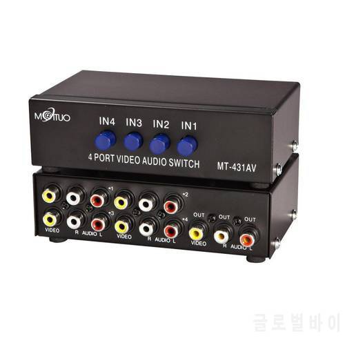 4 PORT AV SWITCH Video Audio RCA Lotus Switch 4-in-1-out Sharing Manual Switcher Box