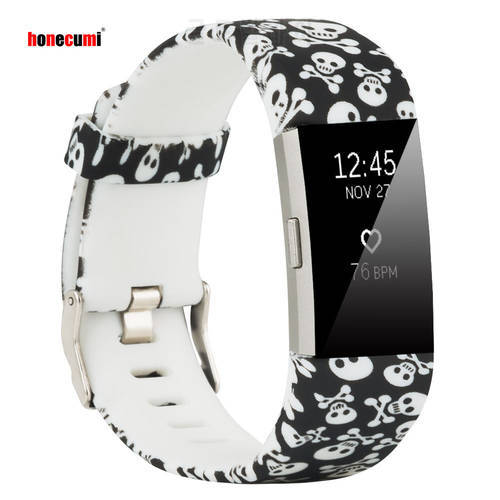 Honecumi Smart Watch Band for Fitbit Charge 2 Skull Pattern Soft Silicone Wrist Strap for Fitbit Charge 2 Accessories Men Women