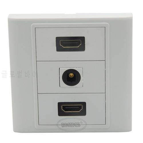 Dual HDMI, Toslink audio fiber wall plate with back female to female connector