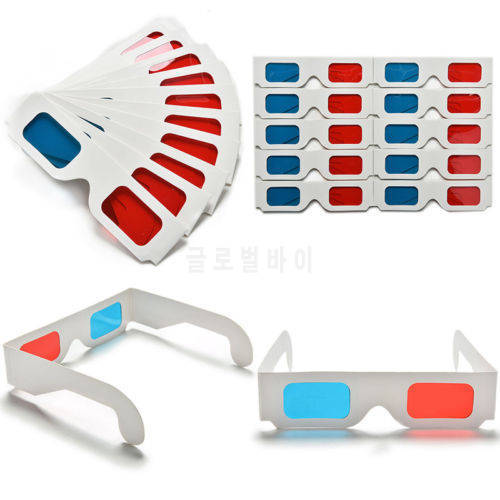 New Arrival 10pcs/lot Universal Anaglyph Cardboard Paper Red & Blue Cyan 3d Glasses For Movie Wholesale