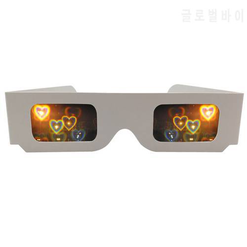 50pcs 3D Diffraction heart Rainbow Gratings Glasses, White Paper Frame for Fireworks EDM Rave Laser wedding glasses