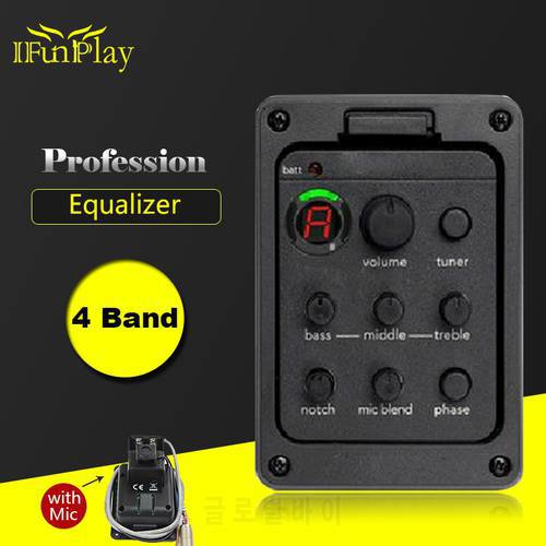 4-Band EQ Equalizer Folk Guitar Preamp Piezo Pickup Guitar Tuner with Mic Beat Board Pickup for Acoustic Guitar Accessories Part