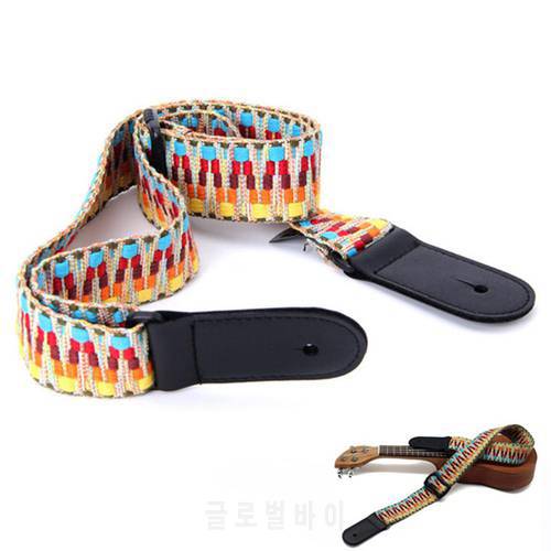 Mounchain Guitar Ukulele Strap National Style Colorful Adjustable Guitarra Straps Belt with PU Leather Ends Guitar Accessories