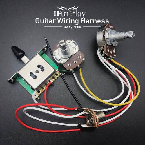 Electric Guitar Wiring Harness Prewired Kit A500k B500K 18mm Shaft Big Pots 3 Way Switch 1 Volume 1 Tone Control Wiring Harness
