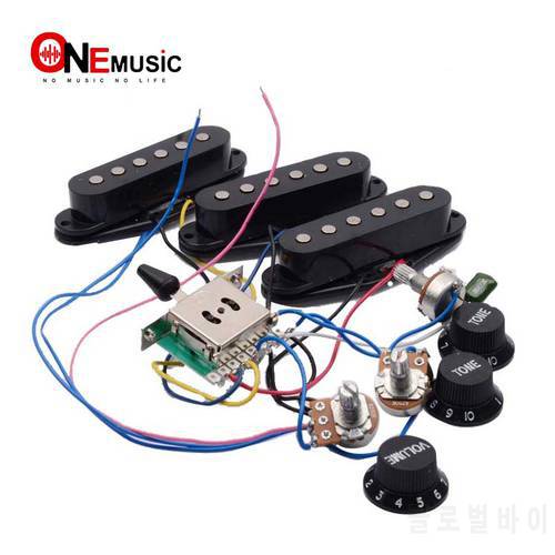 Electric Guitar Pickup Wiring Harness Prewired 5-way Switch 2T1V Multi Type Pickup for ST Electric Guitar Black-White
