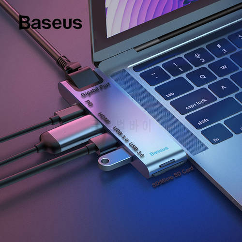 Baseus Dual Type C USB 3.0 HUB for Macbook Pro 3 USB C HUB to 4K HD TF SD Card Reader RJ45 PD Adapter 3 USB C Docking Station