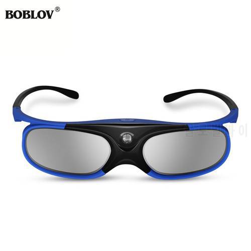 BOBLOV JX-30 3D Active Shutter Glasses DLP-Link 96Hz/144Hz USB Rechargeable Home Theater Blue for BenQ W1070 W700 Dell Projector