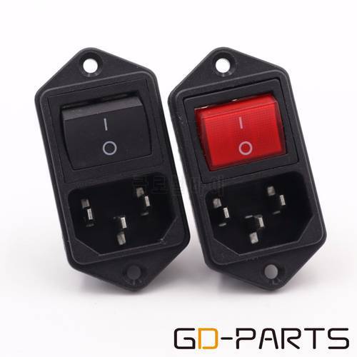 1PC IEC320 C14 AC Power Socket Receptacle Connector Power Cord Inlet With Red Light ON-OFF Rocker Switch