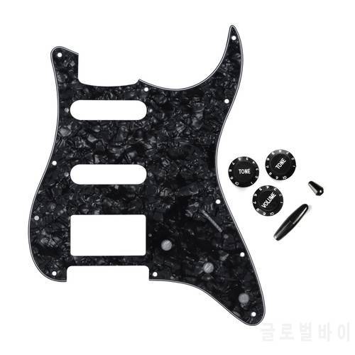 FLEOR Set of ST SSH Guitar Pickguard Scratch Plate HSS 11 Holes with Knobs 5-way Switch Tip Screws for Guitar Accessories