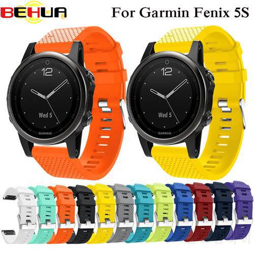 BEHUA Soft Silicagel Bracelet 20mm Wrist Strap for Garmin Fenix 5S 6S GPS SmartWatch Band with Easy fit Quick Release Wristband