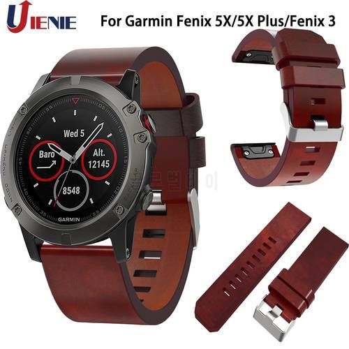 For Garmin Fenix 6X/5X/5X Plus/3/3HR Leather Smart Watchband Strap 26mm Quick Fit Replace Wrist Bracelet for Garmin Fenix 5XPlus