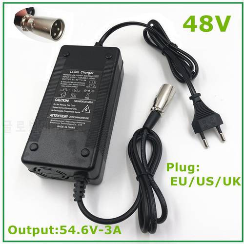 54.6V3A Charger 54.6V 3A Electric Bike Lithium Battery Charger for 48V Li-ion Lithium Battery Pack XLR Plug 54.6V3A Charger