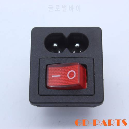 10PCS IEC 320 C8 AC Power Cord Inlet Socket Connector With ON-OFF Red Rocker Switch 250V 2.5A CCC CE