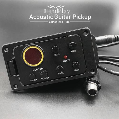 KLT-10B 4 Band EQ Equalizer Piezo Pickup Acoustic Guitar Preamp Round Screen with Tuner Piezo Pickup for 36