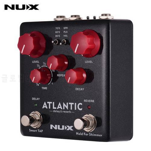 NUX ATLANTIC Guitar Effect Pedal Dual Footswitch 3 Delay & Reverb Effects Guitar Pedal Tap Tempo Shimmer Function True Bypass
