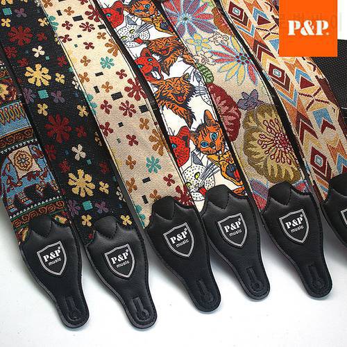 P&P Adjustable Embroidered Cotton Guitar Strap Widening and Thickening for Electric Acoustic Guitar Bass Belt