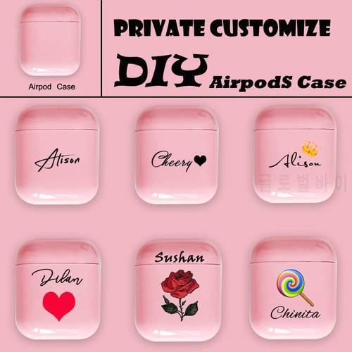 Cute Custom name/logo/image Hard Plastic Pink Case For AirPods Case for Bluetooth Wireless Airpod Cover DIY Customized Photo Hot
