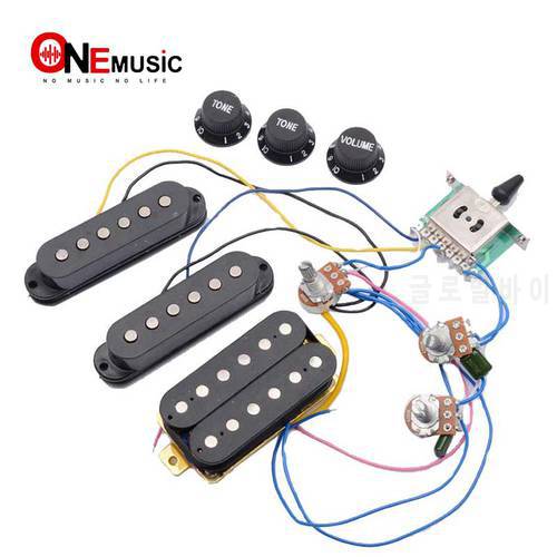 Electric Guitar Pickup Wiring Harness Prewired 5-way Switch 2T1V Control SSH Pickup for ST Electric Guitar Black-White