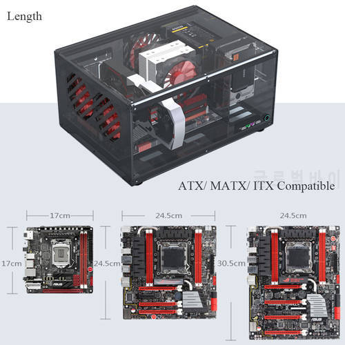Length ATX Desktop Case Support MATX ITX Motherboard Max 12x10.5inch Horizontal Computer Case DIY Acrylic Transparent PC Cases