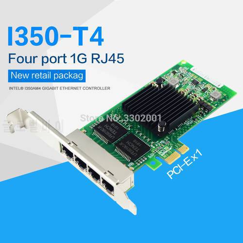 I350-T4 4-Port Gigabit Ethernet PCI-Express X1 intel I350AM4 Server Adapter Network Card