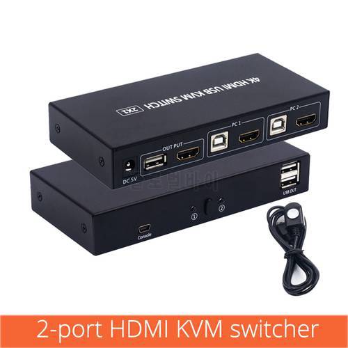 2 Port KVM Switch Box HDMI-compatible Two In One Out Keyboard Mouse Display Printer Sharing Device With Wire Control Switcher