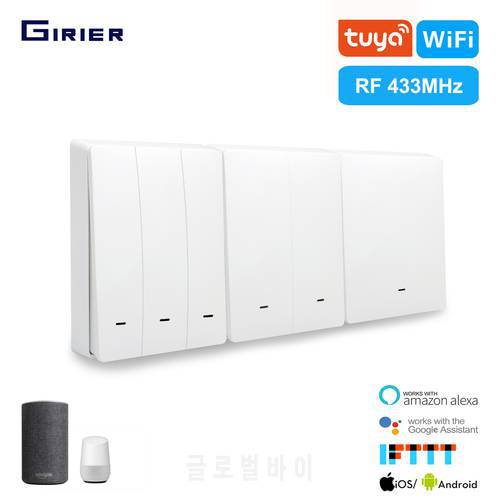 GIRIER Smart Wifi Light Switch Tuya App/433MHz RF/Voice/Timing Wireless Remote Wall Switch Smart Home Support Google Home Alexa