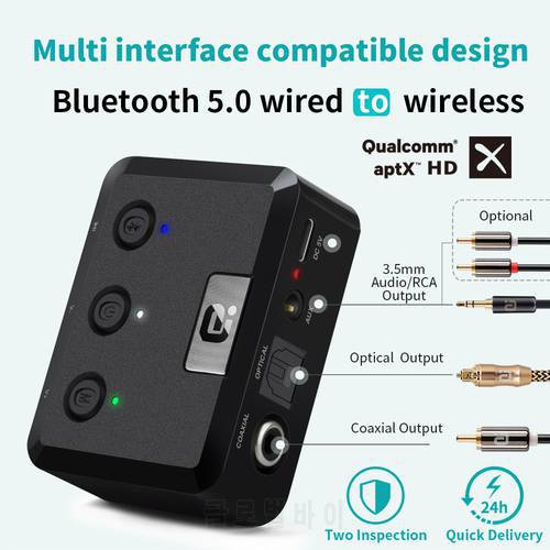Optical Coaxial Wireless Bluetooth 5.0 HD Audio Receiver aptX HD 3.5mm Aux Bluetooth Receiver Adapter for Car,Speakers MR235PRO